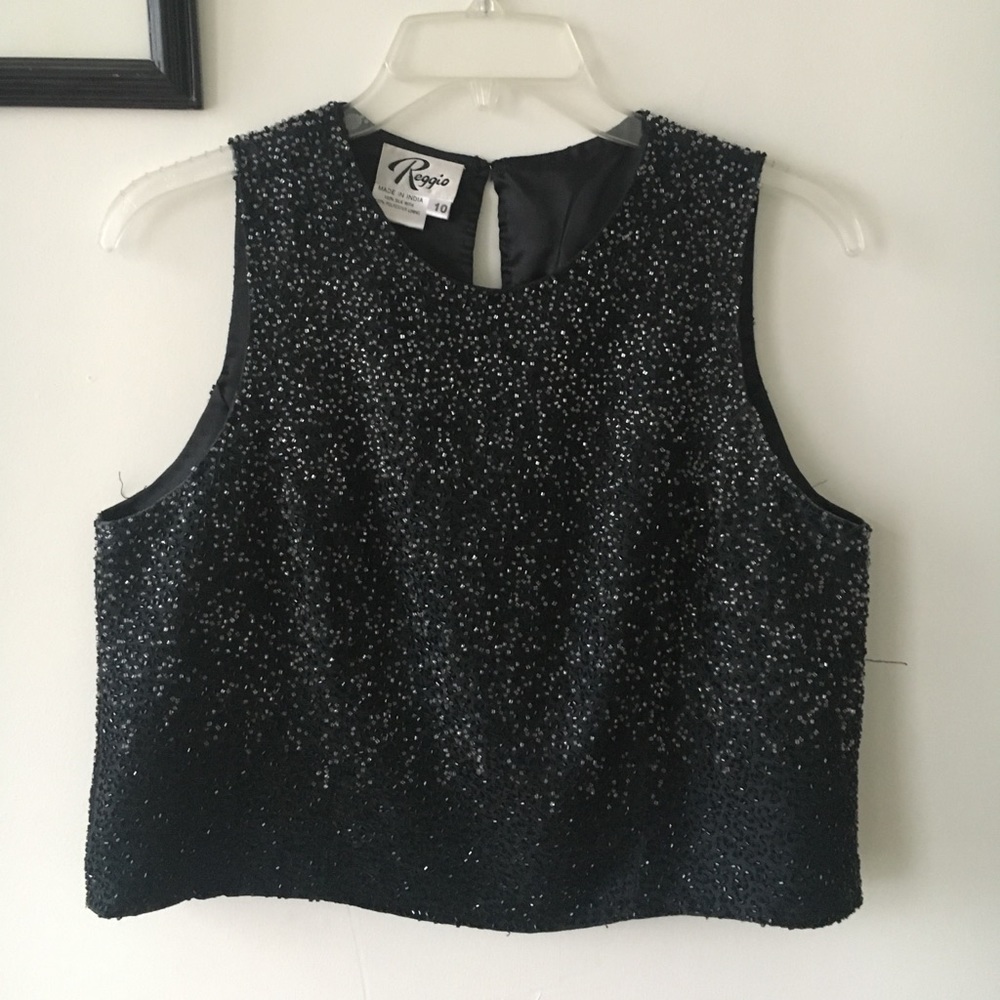 I am Made of StarDust: Black Beaded Silk Crop Top